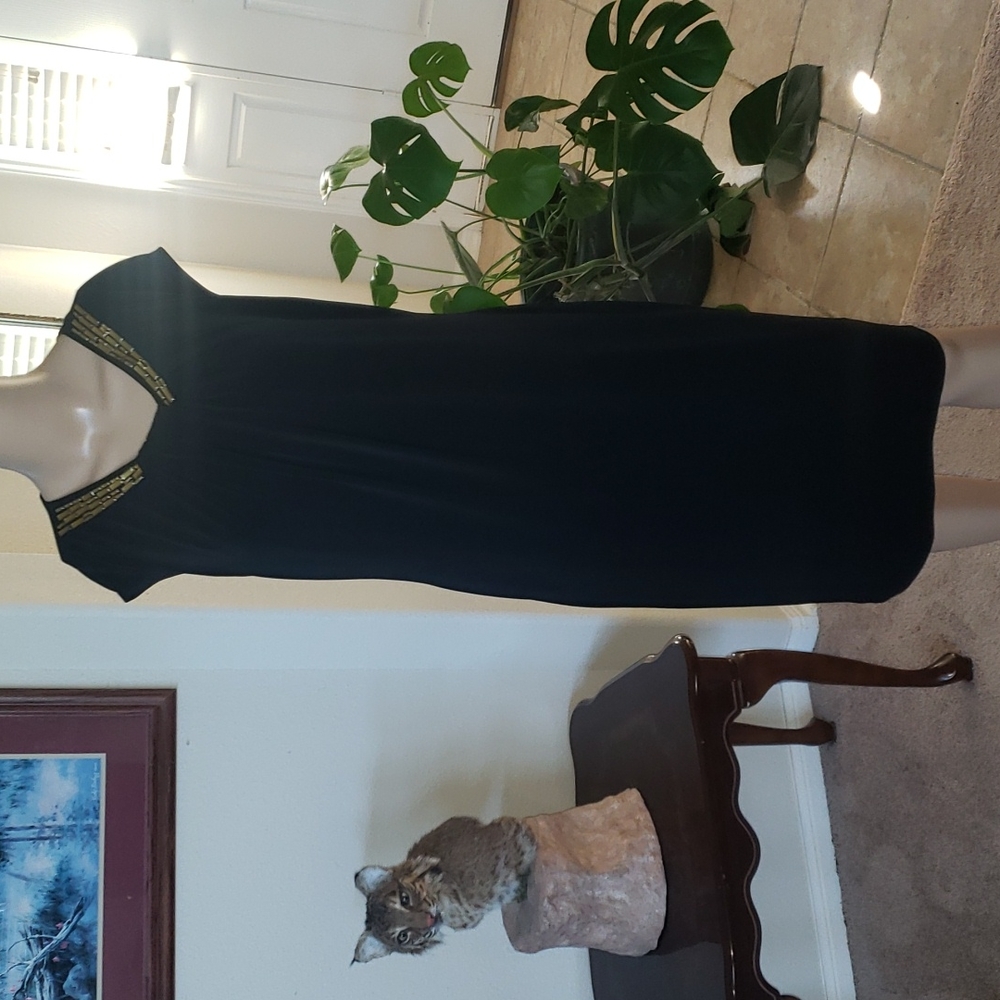 Anne Klein 10 stone adorned scoopneck with cascading gathered drape stretchy